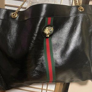 GUCCI Calfskin Maxi Rajah Chain Tote Black, Excellent condition